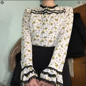Anna Sui Anthropologie cream floral lace Blouse 0